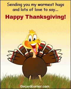 a happy thanksgiving card with a cartoon turkey on it