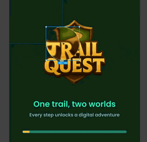 a trail quest logo that is on a dark background