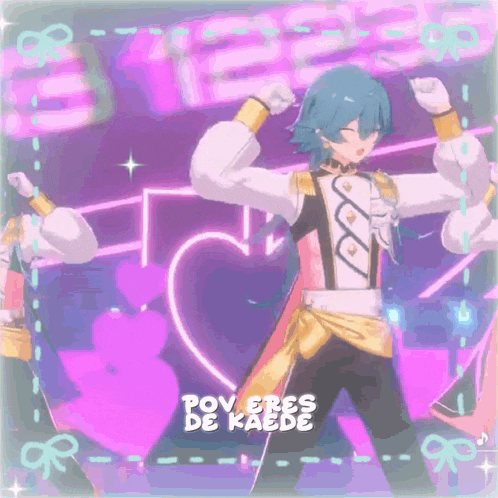 a video of a person dancing with the words pov eres de kaede written on the bottom
