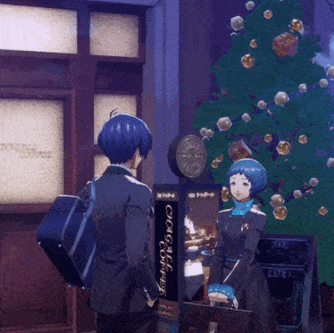 a boy and a girl are standing in front of a sign that says ' crispale coffee '