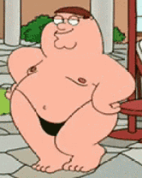 peter griffin from family guy is standing naked in a bikini .
