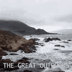 a picture of a beach with the words the great outdoors written on it