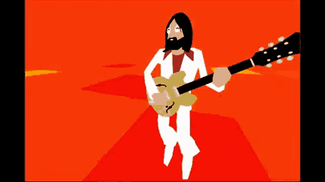 a cartoon of a man playing a guitar on a red carpet