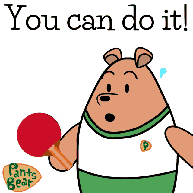 a pants bear holding a ping pong paddle