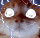 a close up of a cat 's face with a lightning bolt behind it .