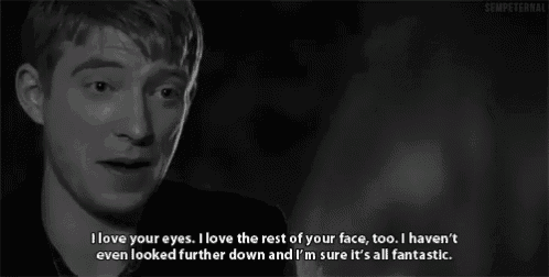 a black and white photo of a woman with a quote that says i love your eyes