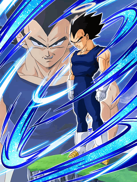 a drawing of vegeta from dragon ball z surrounded by a blue swirl