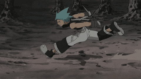 a drawing of a person running with a sword