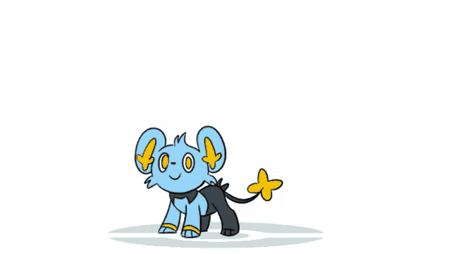a cartoon drawing of a black and blue pokemon with a yellow tail