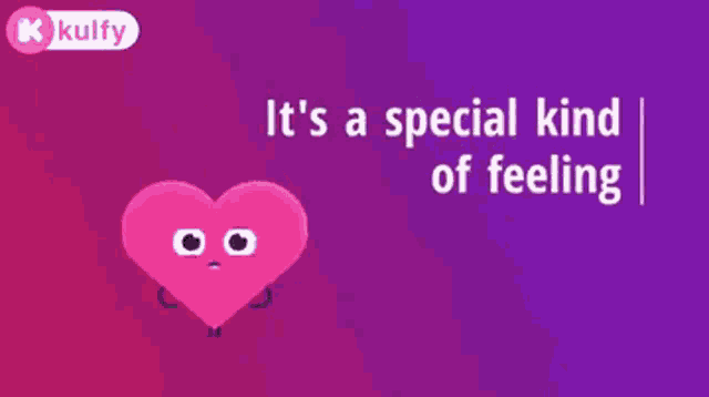 a purple background with a cartoon heart and the words " it 's a special kind of feeling "