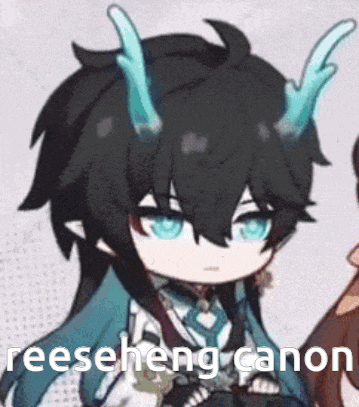 a close up of a person with horns and the words `` reeseheng canon '' written on the bottom .