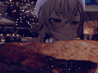a girl with glasses is laying on a piece of bread with a sign that says ' exit ' on it