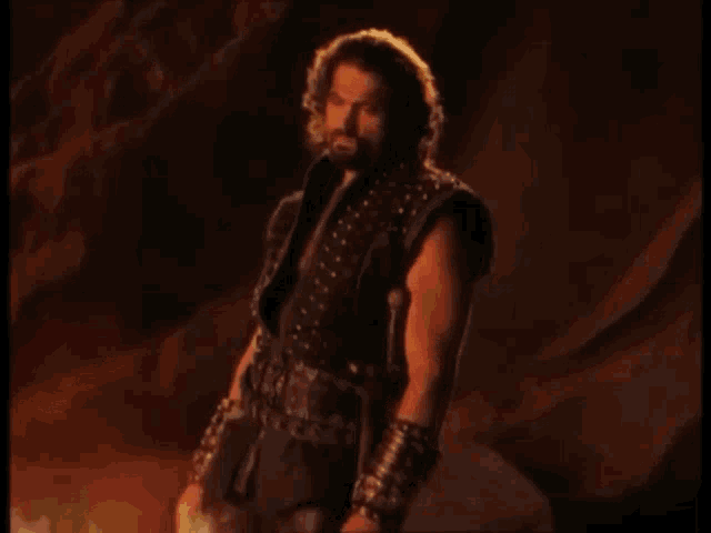 a man holding a sword says it 's done you no good in yellow letters