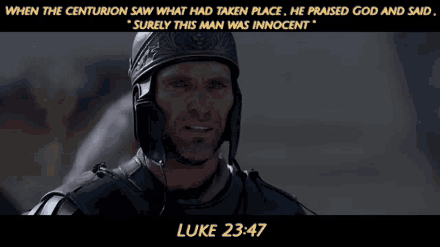 a screenshot of a movie with a quote from luke 23:45