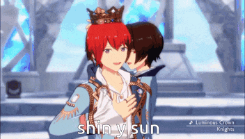 a couple of anime characters standing next to each other with the words shin y sun on the bottom right