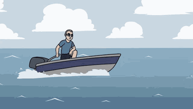 a cartoon drawing of a man in a boat