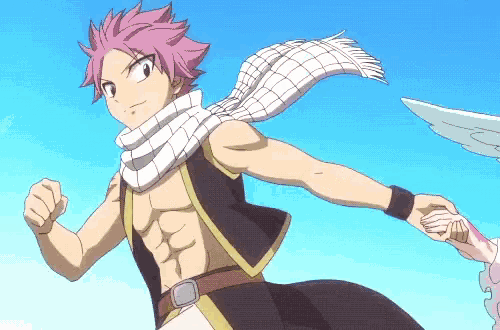 a cartoon character with a scarf around his neck is running