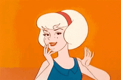 a cartoon woman with white hair and a red headband