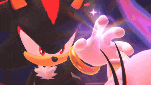 shadow the hedgehog is wearing a gold ring on his left hand