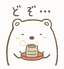 a cartoon polar bear is holding a cup of tea on a plate .