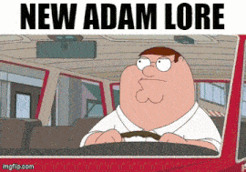a cartoon of peter griffin driving a bus with the words " new adam lore " above him
