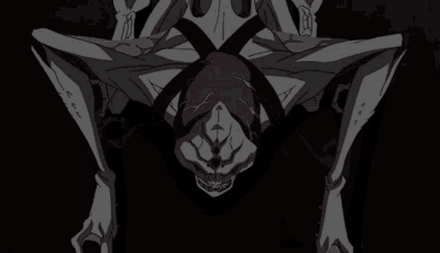 a cartoon drawing of a monster with red eyes and a skull on its head