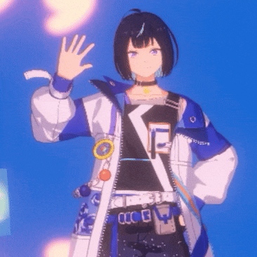 a girl in a blue and white jacket has the letter e on her chest