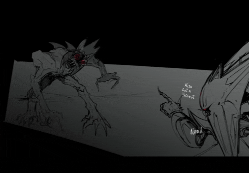 a black and white drawing of a monster with the words also get a parrot next to it