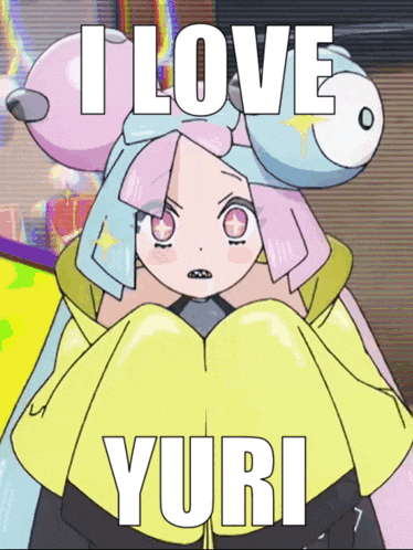 a picture of a girl that says i love yuri on it