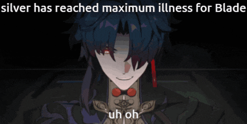 a cartoon of a man with red eyes and the words " silver has reached maximum illness for blade "
