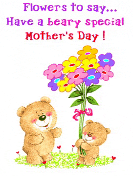 a mother 's day card with two teddy bears holding a bunch of flowers