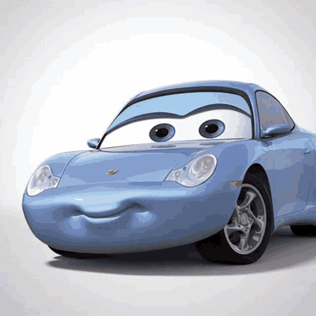 a blue car from the movie cars with a smiling face