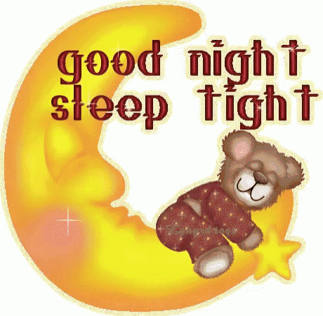 a teddy bear laying on a crescent moon with the words good night sleep tight