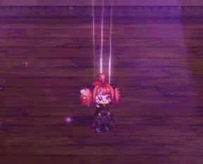 a cartoon character is standing on a wooden floor in a dark room .