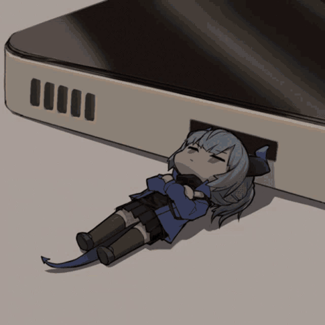 a drawing of a girl laying down next to a phone