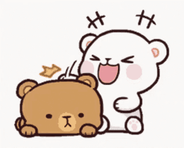 a cartoon of a teddy bear and a white bear hugging each other .