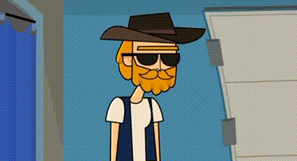 a cartoon man with a beard and sunglasses is wearing a cowboy hat and vest .