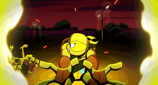 a cartoon of a turtle with a yellow shell