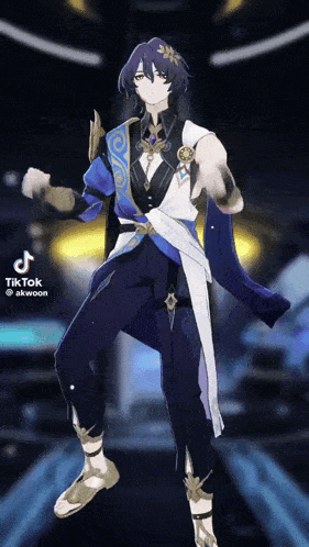 a tiktok video of a boy with blue hair