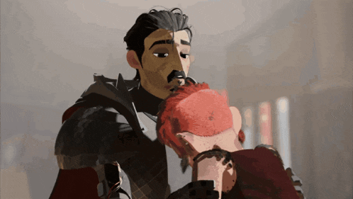 a man with a beard and a woman with red hair