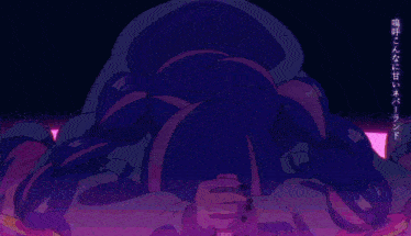 a girl with purple hair is surrounded by purple lights