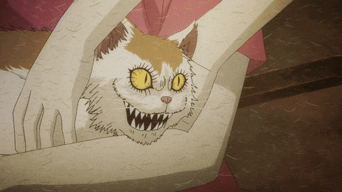 a drawing of a cat with yellow eyes