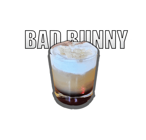 a glass of bad bunny with a white background