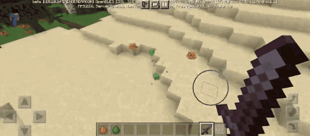 a screenshot of a minecraft game shows a sword being held by a person