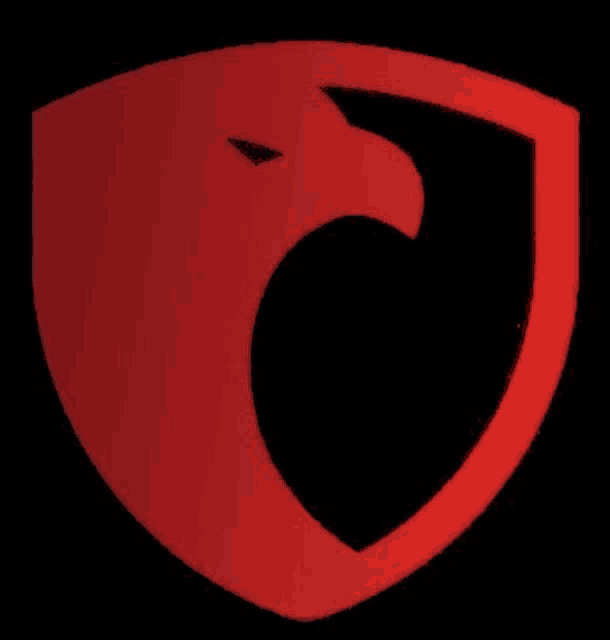 a red shield with an eagle 's head inside of it .