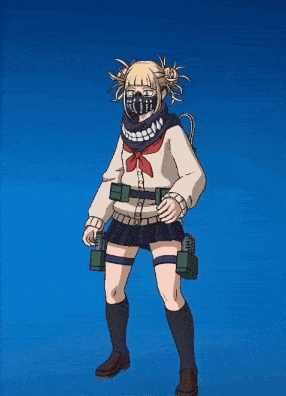 a cartoon of a girl with a mask on her face dancing