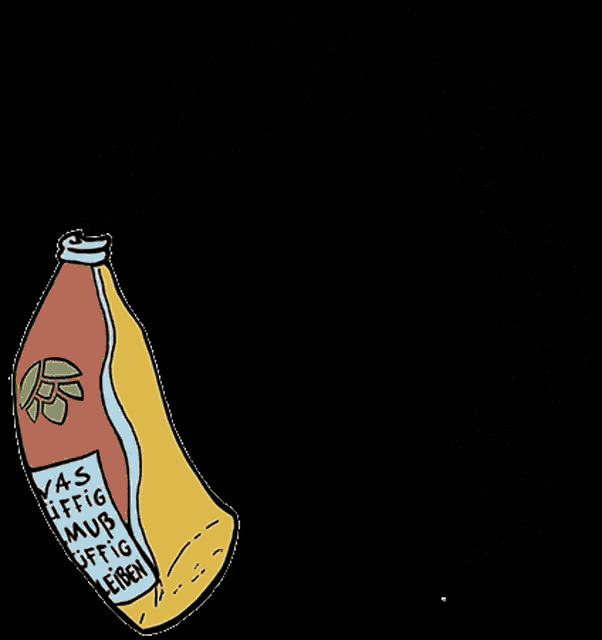 a cartoon drawing of a beer bottle with the words trink besser written on it