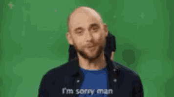 a bald man with a beard is making a funny face and saying `` no i 'm fucking not ''