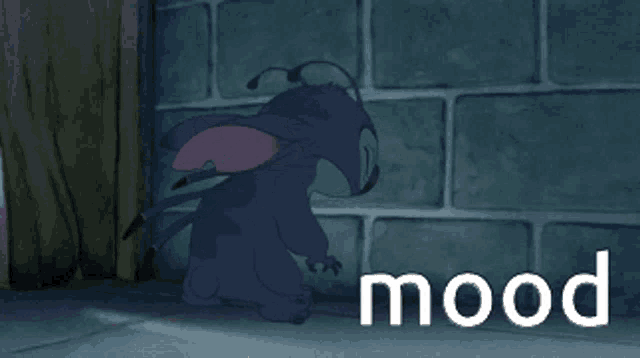 a cartoon character with the word mood written below it