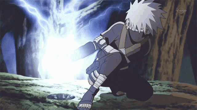 a cartoon of a person with a lightning bolt in the background